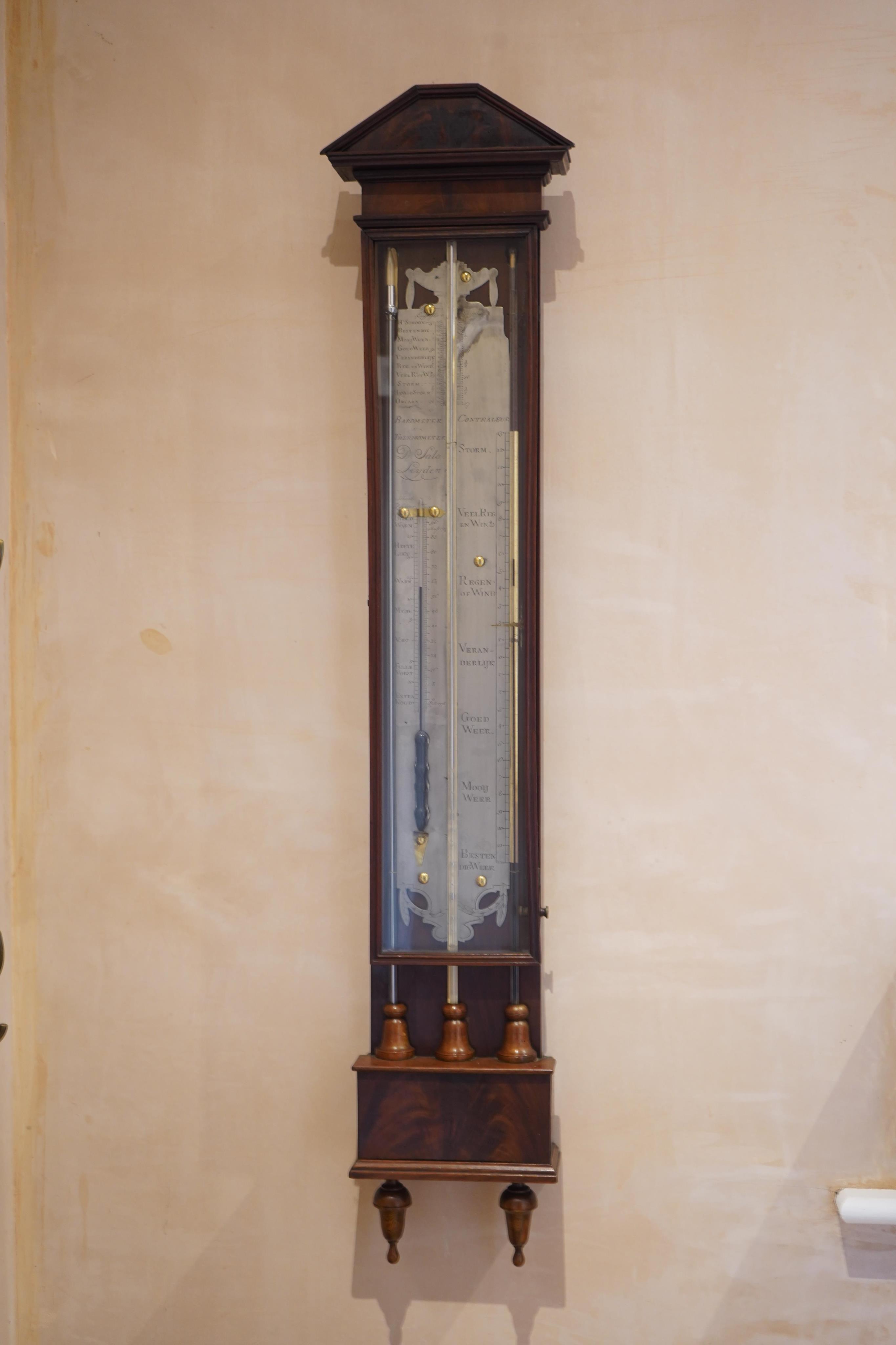 Domenico Sala of Leyden, a late 18th century Dutch mahogany barometer, height 118cm. Condition - fair